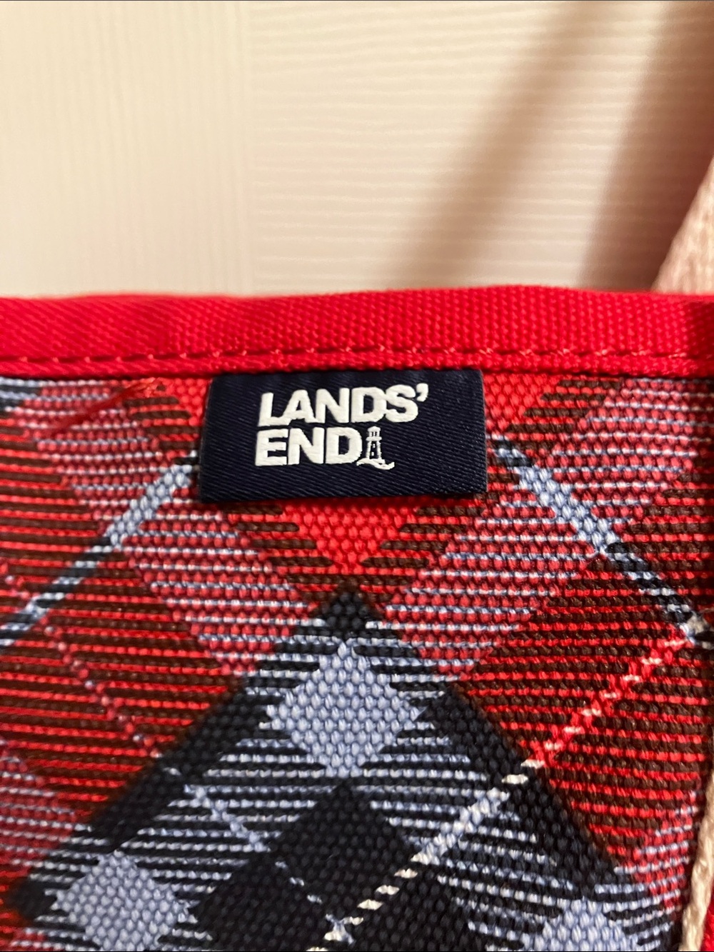 Lands' End Red Plaid Canvas Tote with Front Pocket - Picture 2 of 8